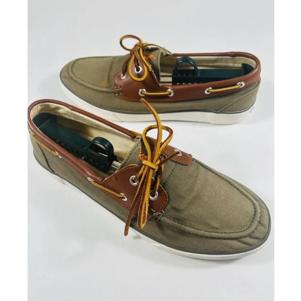 Polo Ralph Lauren Rylander Shoes Men SZ 10 Green Canvas Boat Shoe Preppy Classic